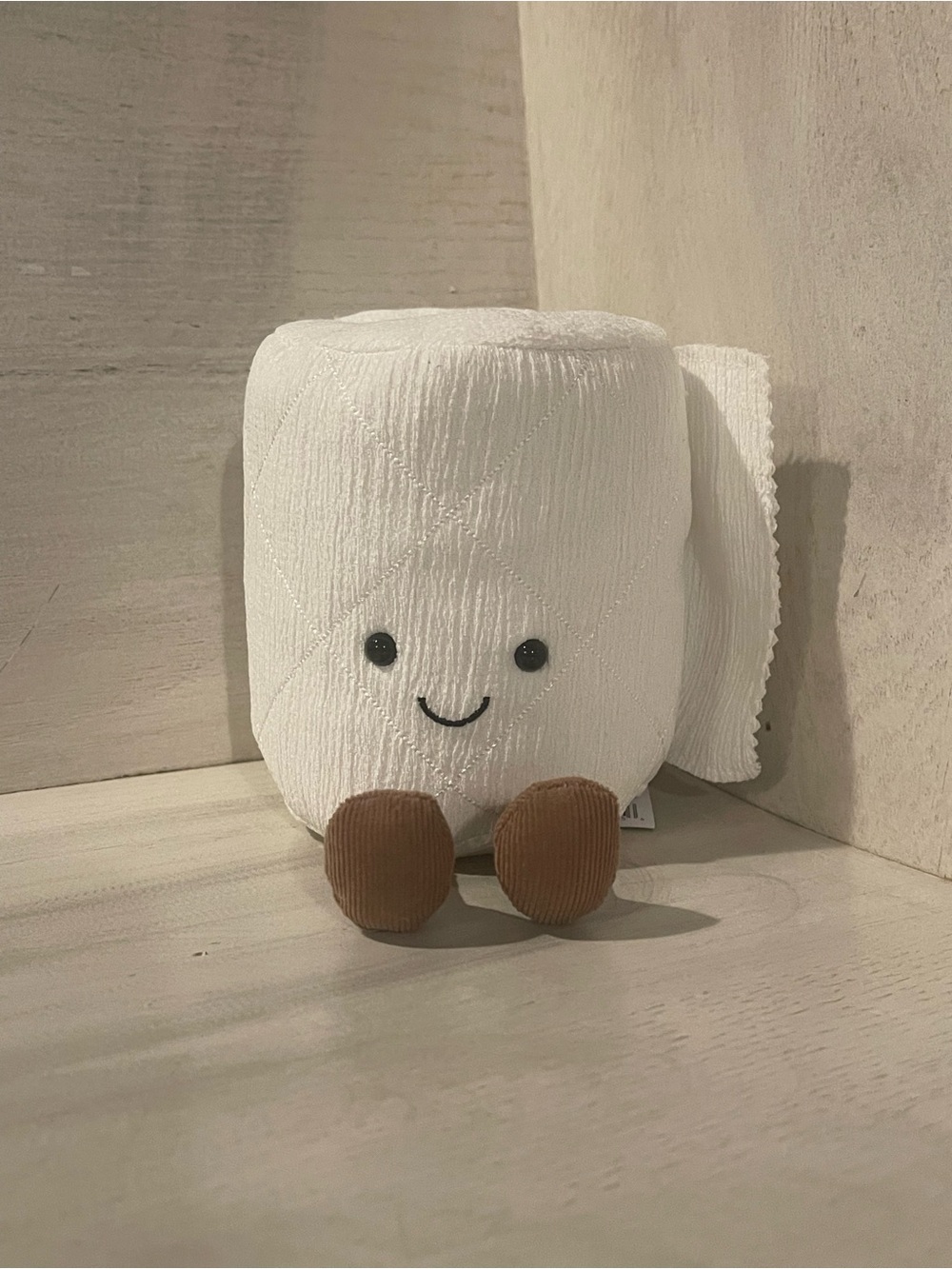 Jellycat White Plush Toilet Paper Roll with BrownFeet